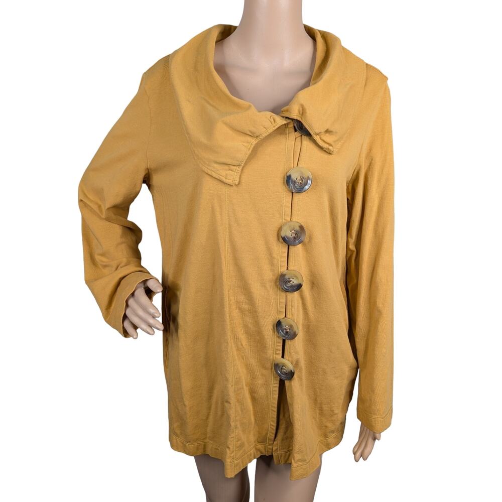 Neon Buddha Mustard Yellow Cardigan M Lagenlook Cotton Knit Button Loop Jacket